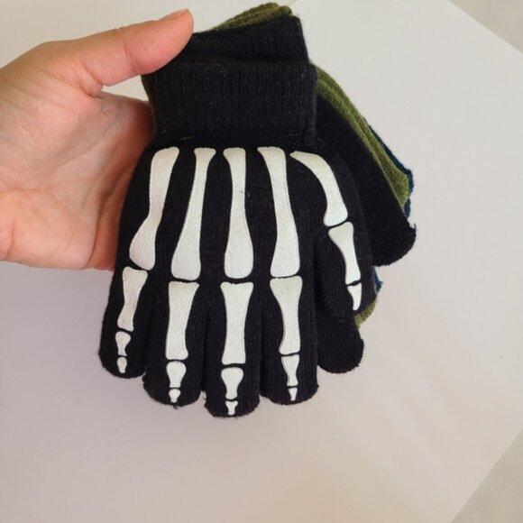 Boys Kids 3 Pack Skeleton Tiger Black Blue Green Fall Winter Gloves - Picture 10 of 10
